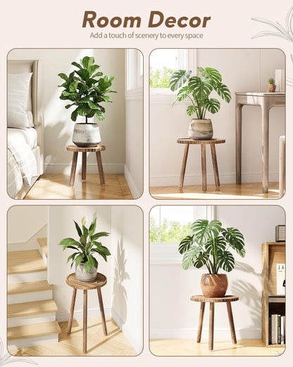 Uneedem Plant Stand Indoor - 3-Pack Taller Single Wood Plant Stand for 6-12 Inch Pots, Mid-Century Modern Plants Stool for Large Plants, Small Round Wooden Planter Table for Living Room, Balcony