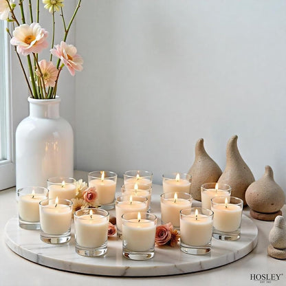 48-Pack Clear Glass Votive Candles – 10–12 Hour Long Burn, Unscented, Ivory, Bulk Set for Weddings, Events & Table Centerpieces – Hosley