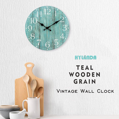 Wall Clock, Rustic Wall Clocks Battery Operated Silent Non Ticking, Country Round Wooden Clocks Farmhous Wall Decorative for Kitchen, Bathroom, Living Room (Gray 8 Inch)