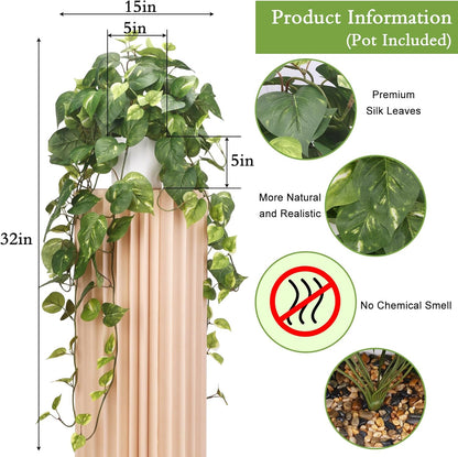 CEWOR Artificial Plants Fake Pothos with Plastic Pot Artificial Potted Plant for Home Office Bedroom Indoor Outdoor Decor 1 Pack