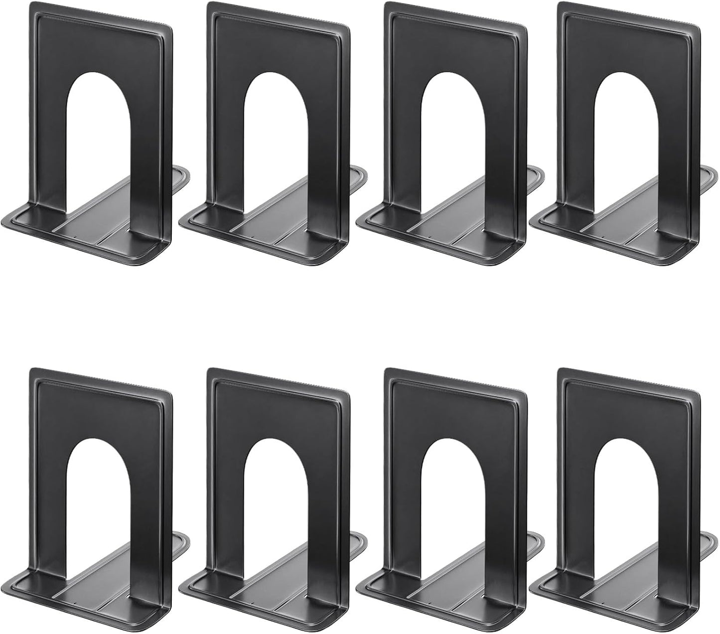 MaxGear Premium Matte Painted Book Ends, Heavy Duty and Sturdy Bookends for Shelves, Office Non-Skid Metal Book End Stopper for Books/CDs/DVDs, 6 x 4.6 x 6 in, Black, 2 Pairs/4 Pieces, Large
