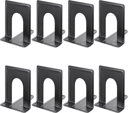 MaxGear Premium Matte Painted Book Ends, Heavy Duty and Sturdy Bookends for Shelves, Office Non-Skid Metal Book End Stopper for Books/CDs/DVDs, 6 x 4.6 x 6 in, Black, 2 Pairs/4 Pieces, Large