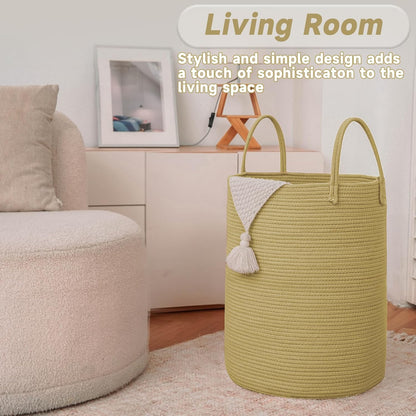 JMvicyroam Large Woven Laundry Basket Hamper,60L Cotton Rope Storage Bin for Blankets,Toys and Clothes,Decorative Tall Nursery Hamper for Living Room,Baby Nursery,Bathroom and Bedroom,Brown