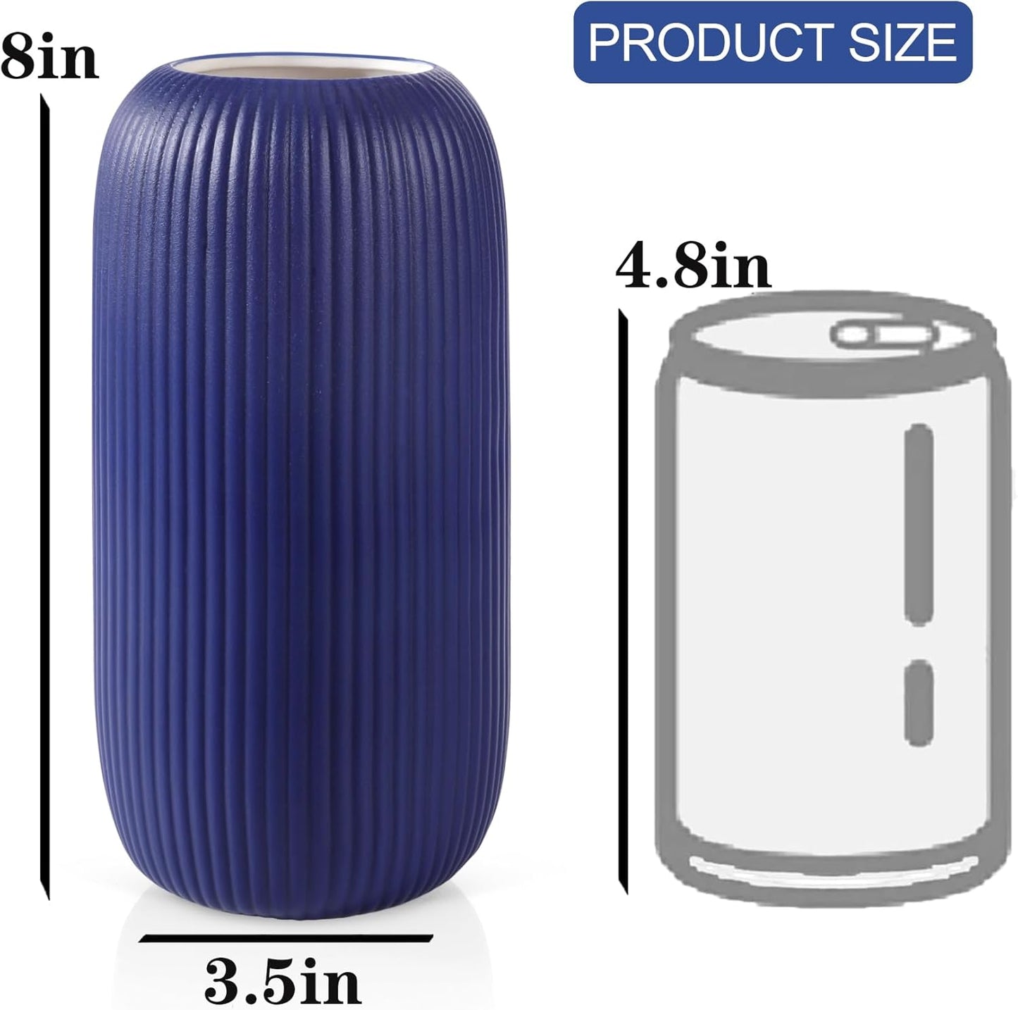 Ceramic Vase for Flowers – Modern Small Ribbed Textured Flower Vase for Home Decor, Pampas Grass, Decorative, Farmhouse, Coffee Table, Kitchen Centerpieces, Bookshelf and Home Living (White)
