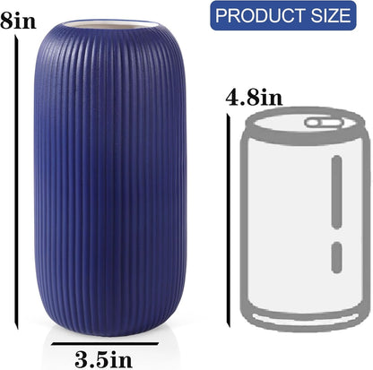 Ceramic Vase for Flowers – Modern Small Ribbed Textured Flower Vase for Home Decor, Pampas Grass, Decorative, Farmhouse, Coffee Table, Kitchen Centerpieces, Bookshelf and Home Living (White)