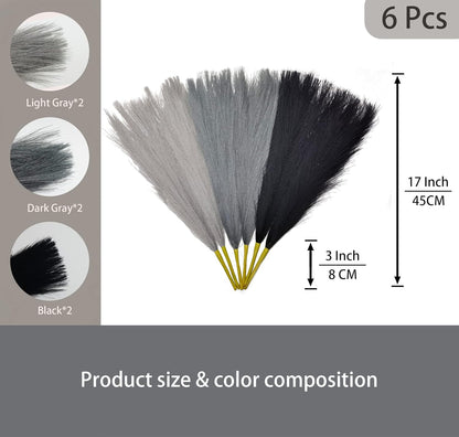 SeptCat 9 Pcs 45" Faux Dried Pampas Grass Tall Decor, Fluffy Fake Long Pompas Artificial Black Grey Gray Pompous Stems Bouquet Flower Arrangement Vase Filler for Boho Home Wedding Decoration