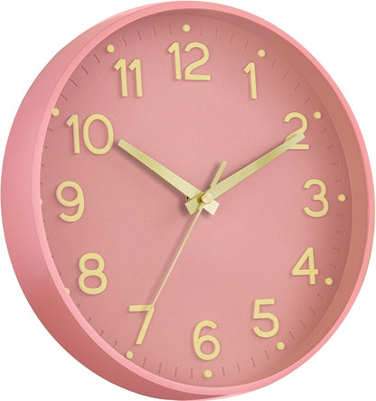 Roymnie Wall Clock Green, Silent Wall Clocks Battery Operated 8 Inch-Modern Non Ticking Analog Clock Decorative for Kitchen Office Bathroom Bedroom(Gold)