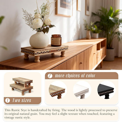 Wood Tray Pedestal Stand, Waterproof Bathroom Counter Organizer, Modern Farmhouse Riser for Soap/Candle/Sponge White Small