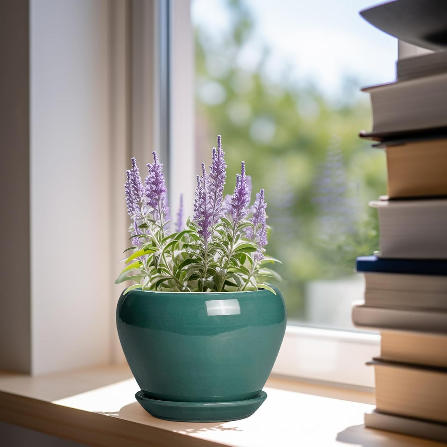 Ceramic Modern Glaze Succulent Planter Pot with Drainage Hole and Saucer 6 Inch Round Flower Plant Pot for Indoor Outdoor Herb Snake Plants