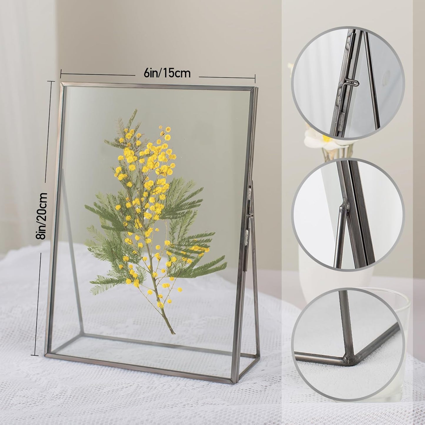 Gold Floating Picture Frame Set of 2, 10"x12" Glass Pressed Flower Picture Frames, Tabletop Standing Glass Floating Frame for 8x10 Photo Display