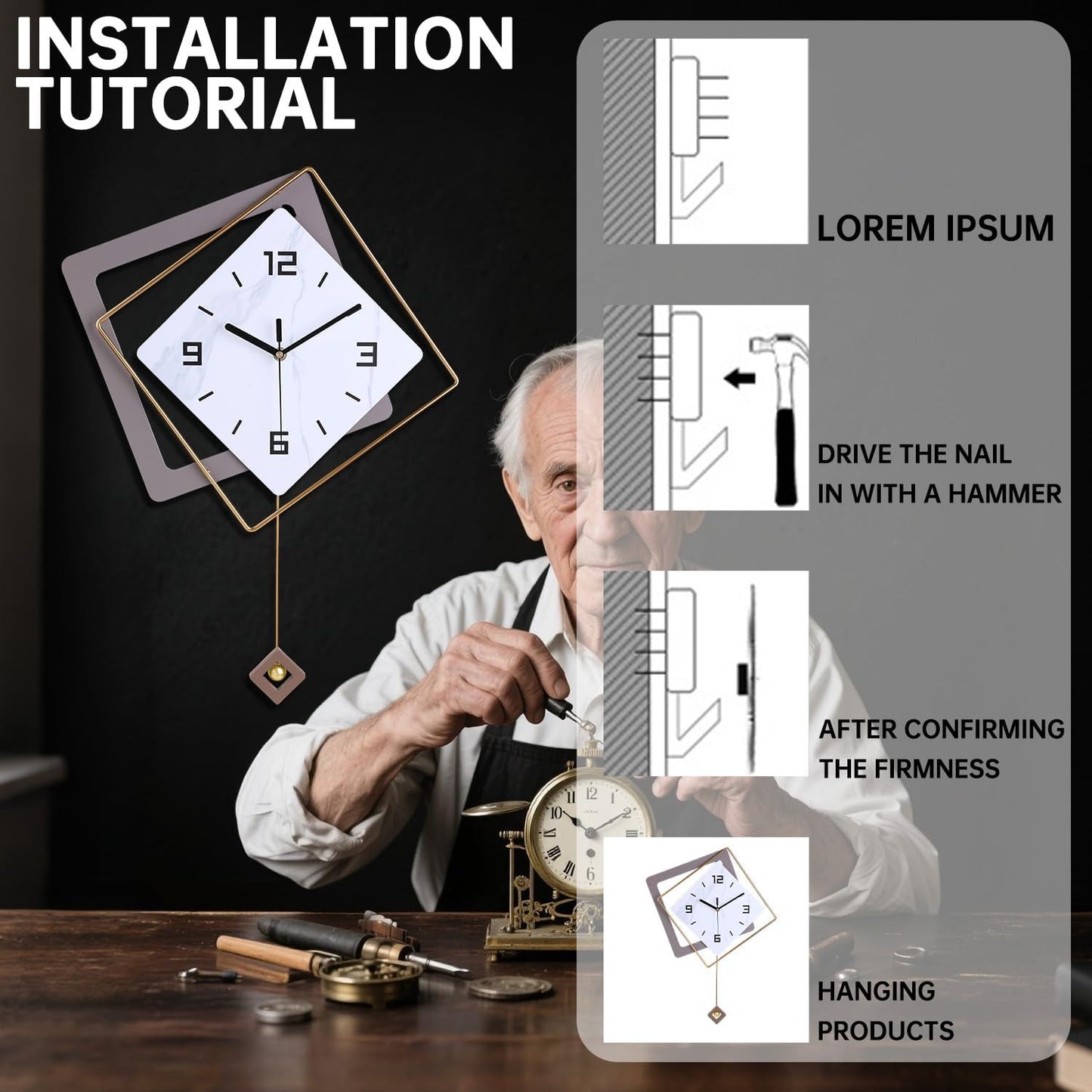 Wall Clock with Pendulum,Silent Quality Quartz Battery Operated,Modern Large Wall Clocks for Living Room Kitchen Home Bathroom Bedroom Wall Decor,16.2x26Inch(Black)