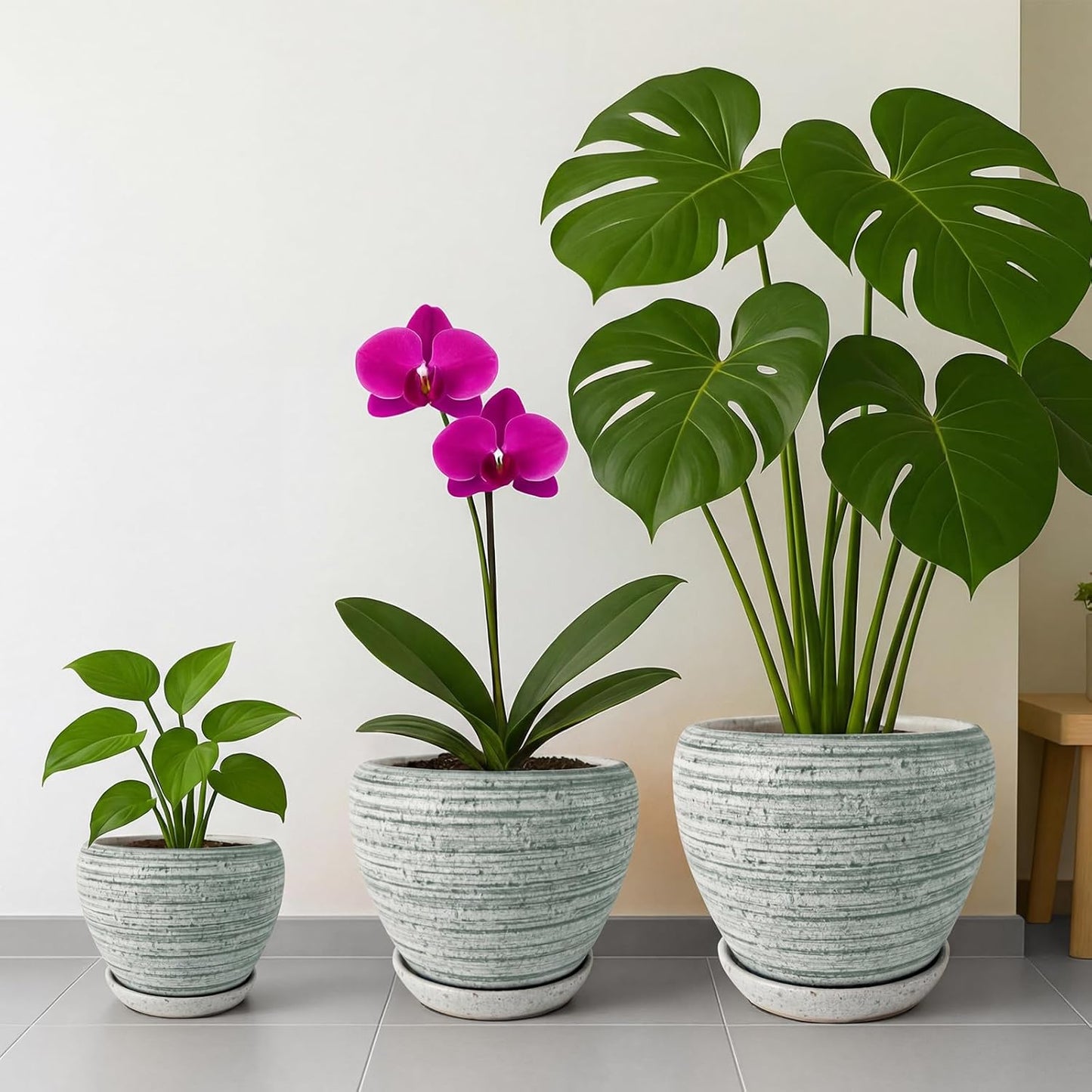 Deep Dream 6 Inch Plant Pots- Ceramic Planter Pot with Drainage Hole and Saucer, Round Flower Pot for Indoor Outdoor Succulent, Snake Plants and Cactus, Blue