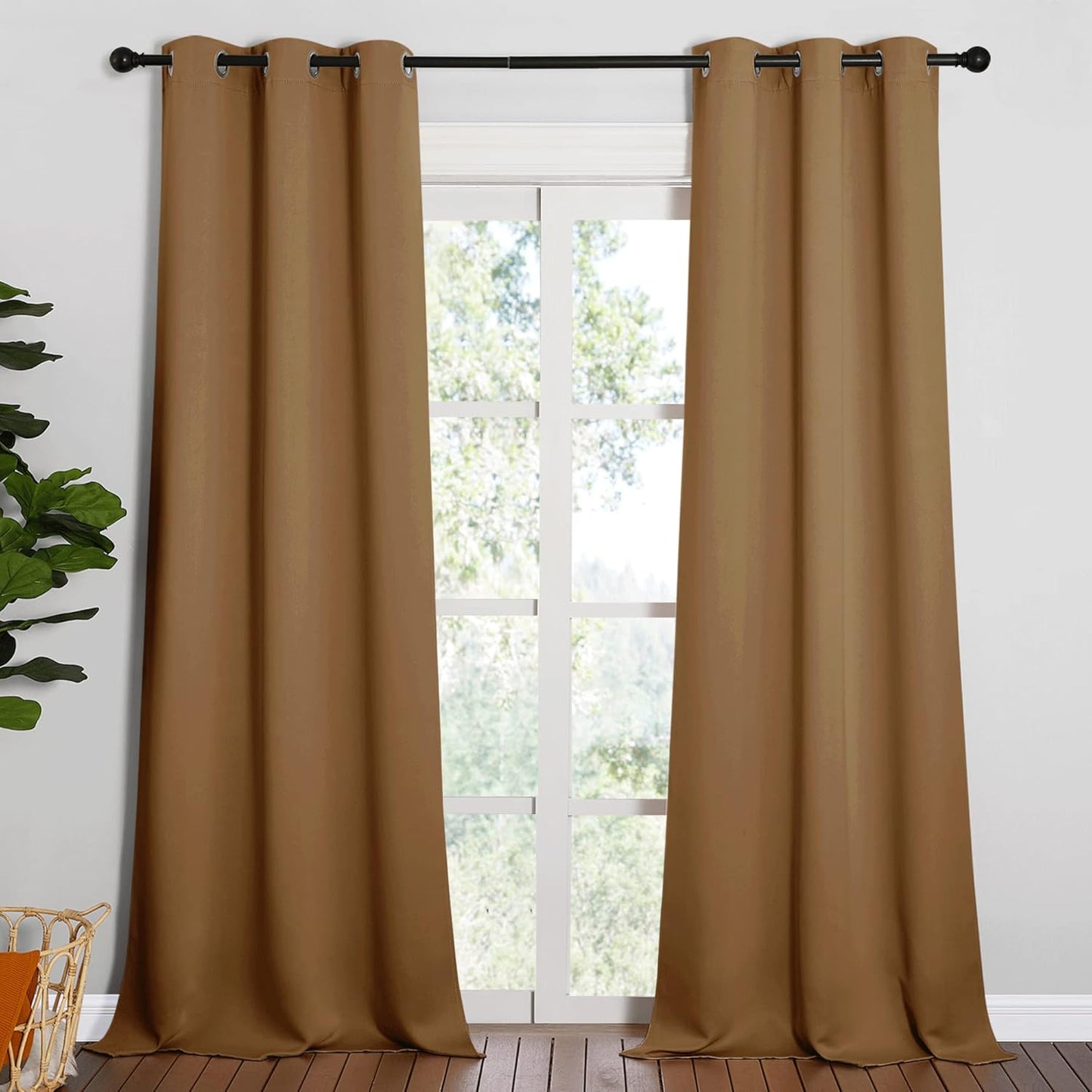 NICETOWN Halloween Pitch Black Solid Thermal Insulated Grommet Blackout Curtains/Drapes for Bedroom Window (2 Panels, 42 inches Wide by 63 inches Long, Black) - Colors A