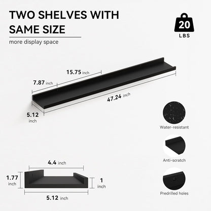 Boswillon Floating Shelves Wall Mounted Set of 2, Modern Black Wall Shelves for Storage with Lip, Display Picture Ledge Shelf for Wall Decor Bedroom Living Room Bathroom Kitchen