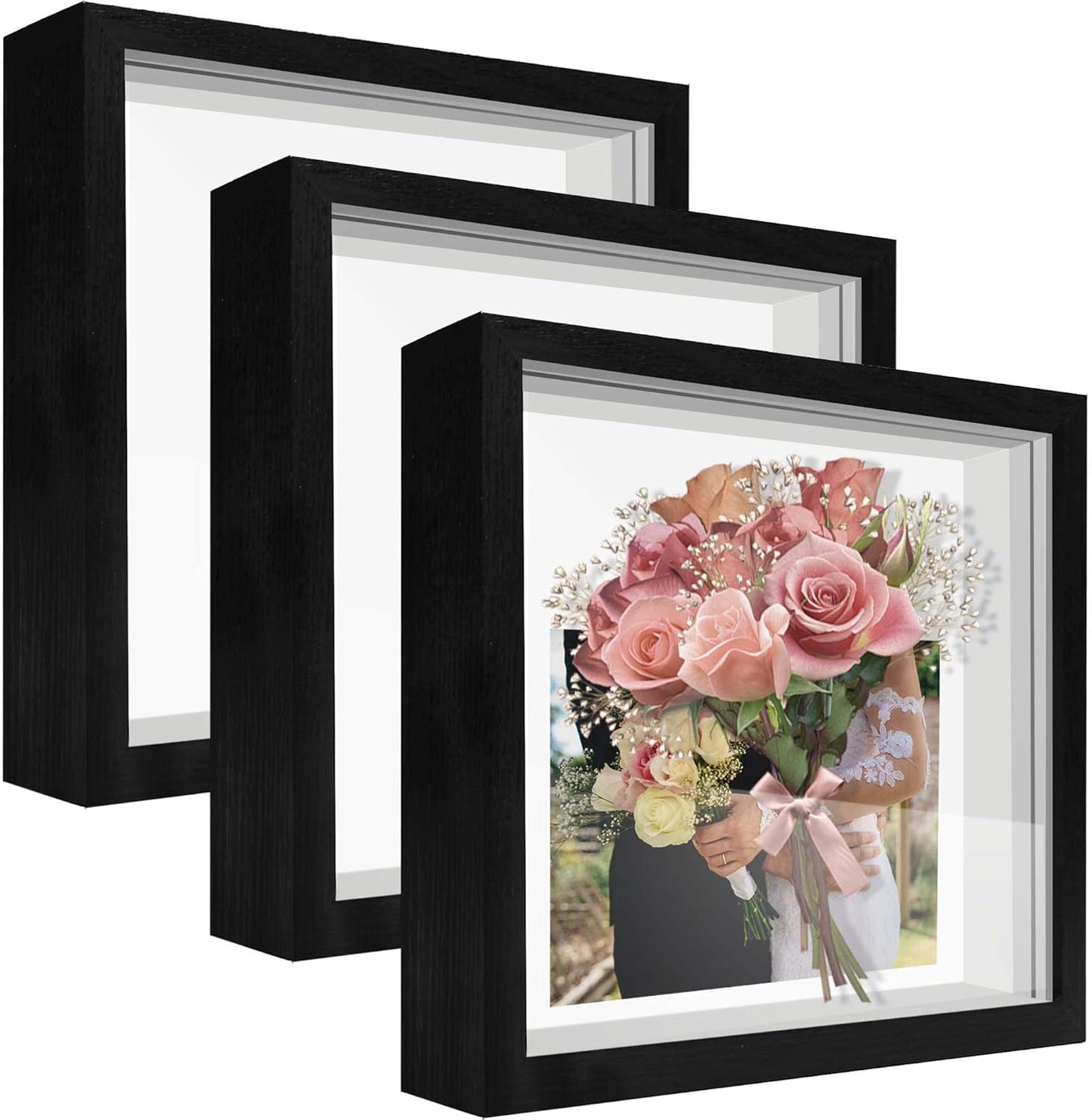 8x8 Shadow Box Frame Display Case with Letter Stickers, 3D Picture Frame, Display Case Box for Memorabilia, Baby Items, Wedding Memories, Crafts, Tickets and Photos (White, 8x8)