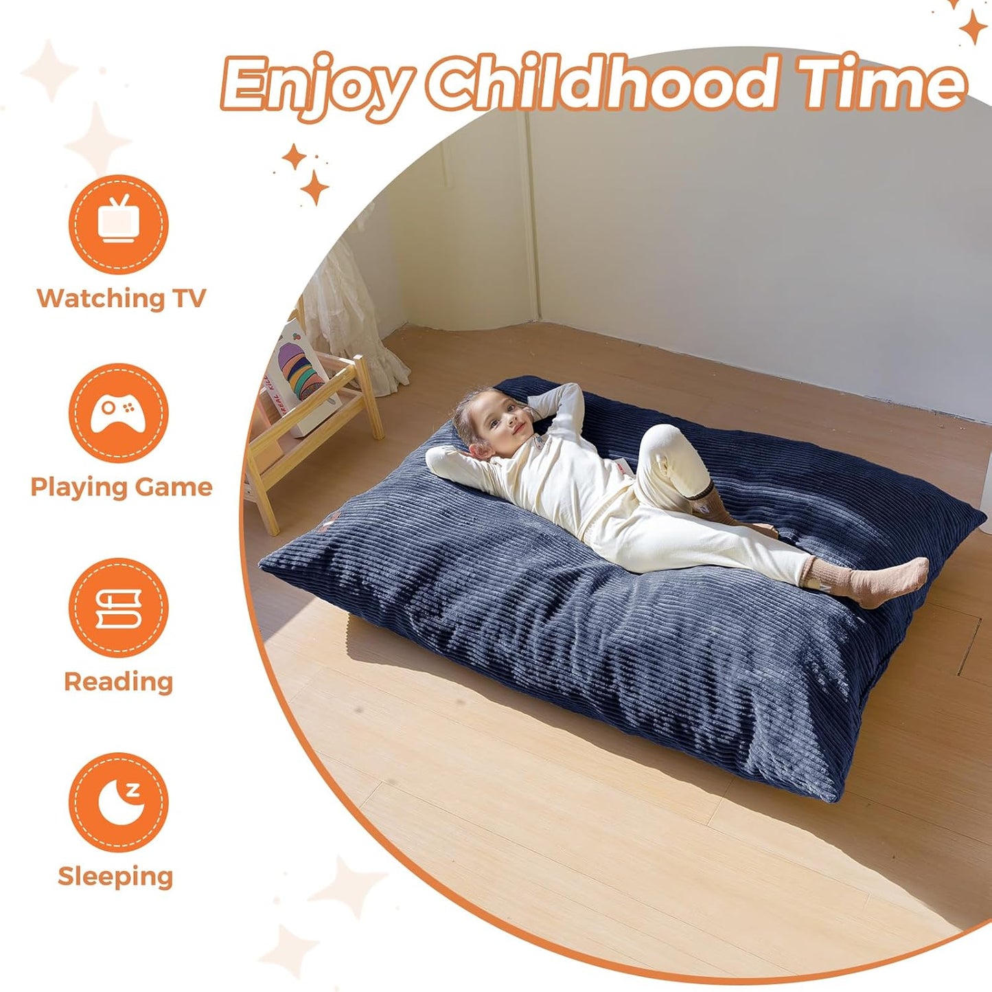 MAXYOYO 3 in 1 Kids Bean Bag Chair Couch, Convertible Chair Folds from Bean Bag to Lounger, Child Floor Sofa for Gaming, Reading, Floor Mattress with High-Density Foam Filling