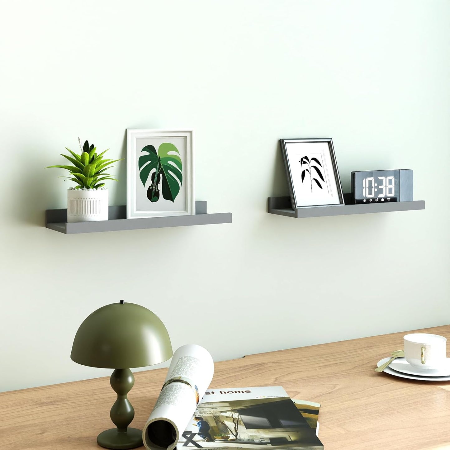 White Floating Shelves for Wall Decor, Wall Mounted Wood Storage Shelf for Bedroom, Living Room, Bathroom, Kitchen, Nursery, Display Picture Ledge Shelf with Lip Set of 2-14 Inches, White