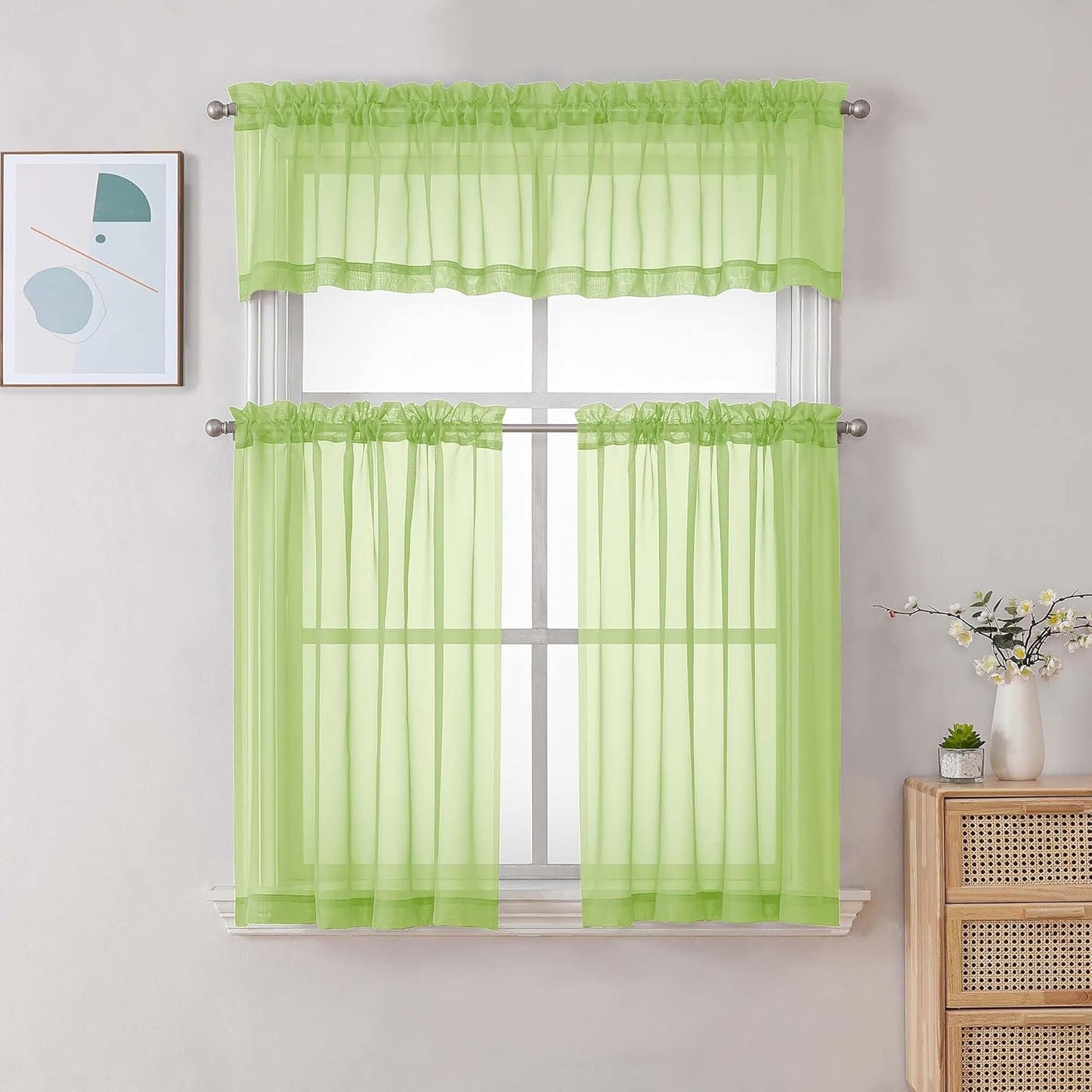 Chyhomenyc Sheer White Valances for Windows 2 Pack, Small Window Curtains for Living Room Bathroom Cafe Laundry Basement, Modern Top Dual Rod Pocket Voile Curtain, 42W x 14L inches, White - Colors A