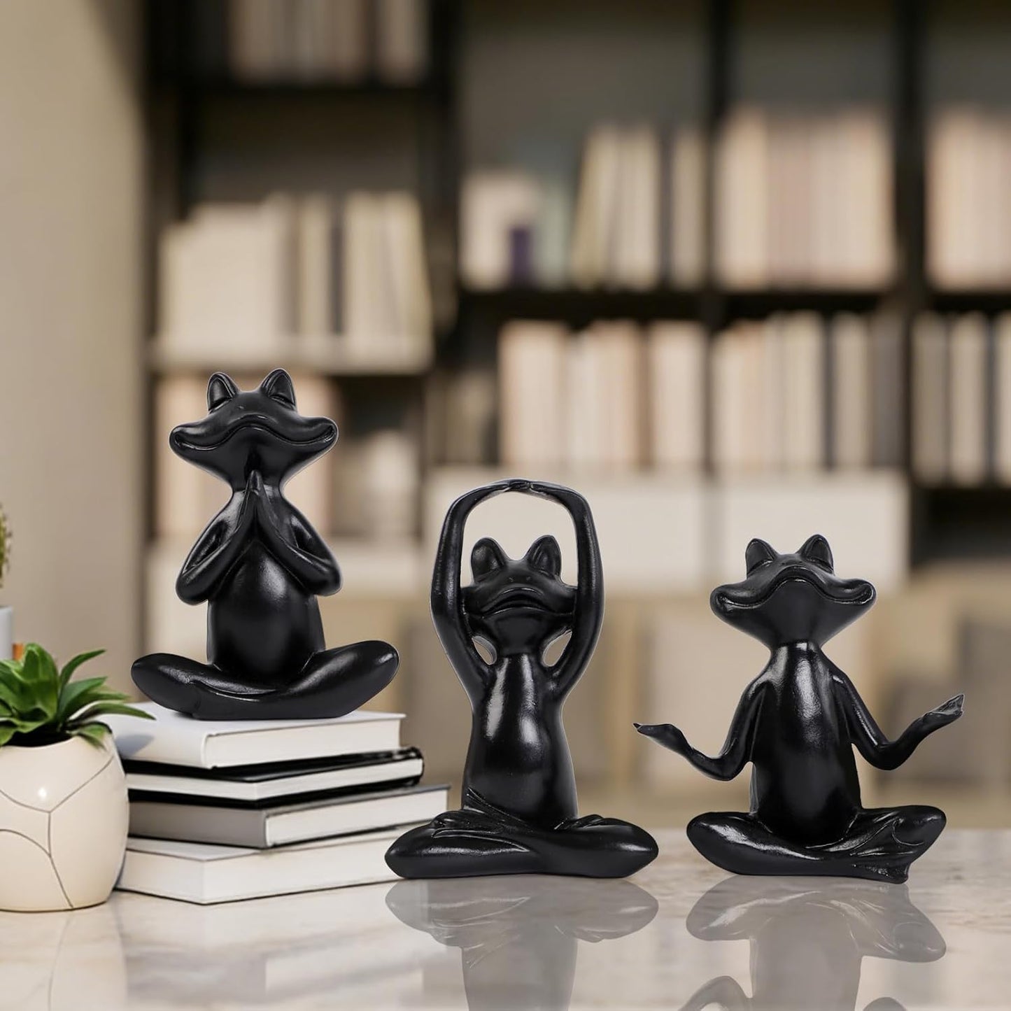 Suoedd Gold Frog Figurines Yoga Decor 3.7In Set of 3 –Frog Yoga Statues for Modern Living Room Desk Table Home Office Bookshelf Shelves Sculptures Decor,Gifts for Mom Women