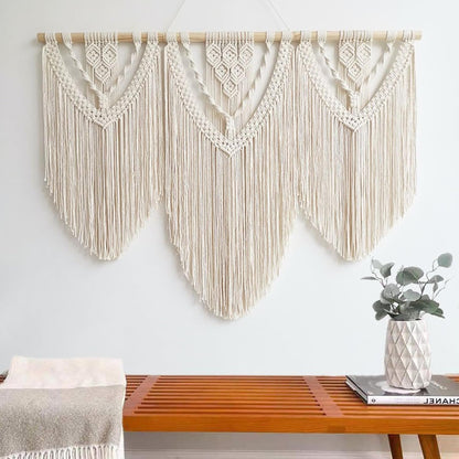 Achart Macrame Wall Hanging Large- Boho Wall Decor- large wall art- Wall Decor Living Room- Macrame Tapestry Boho Decor for Bedroom (Wooden Bead)