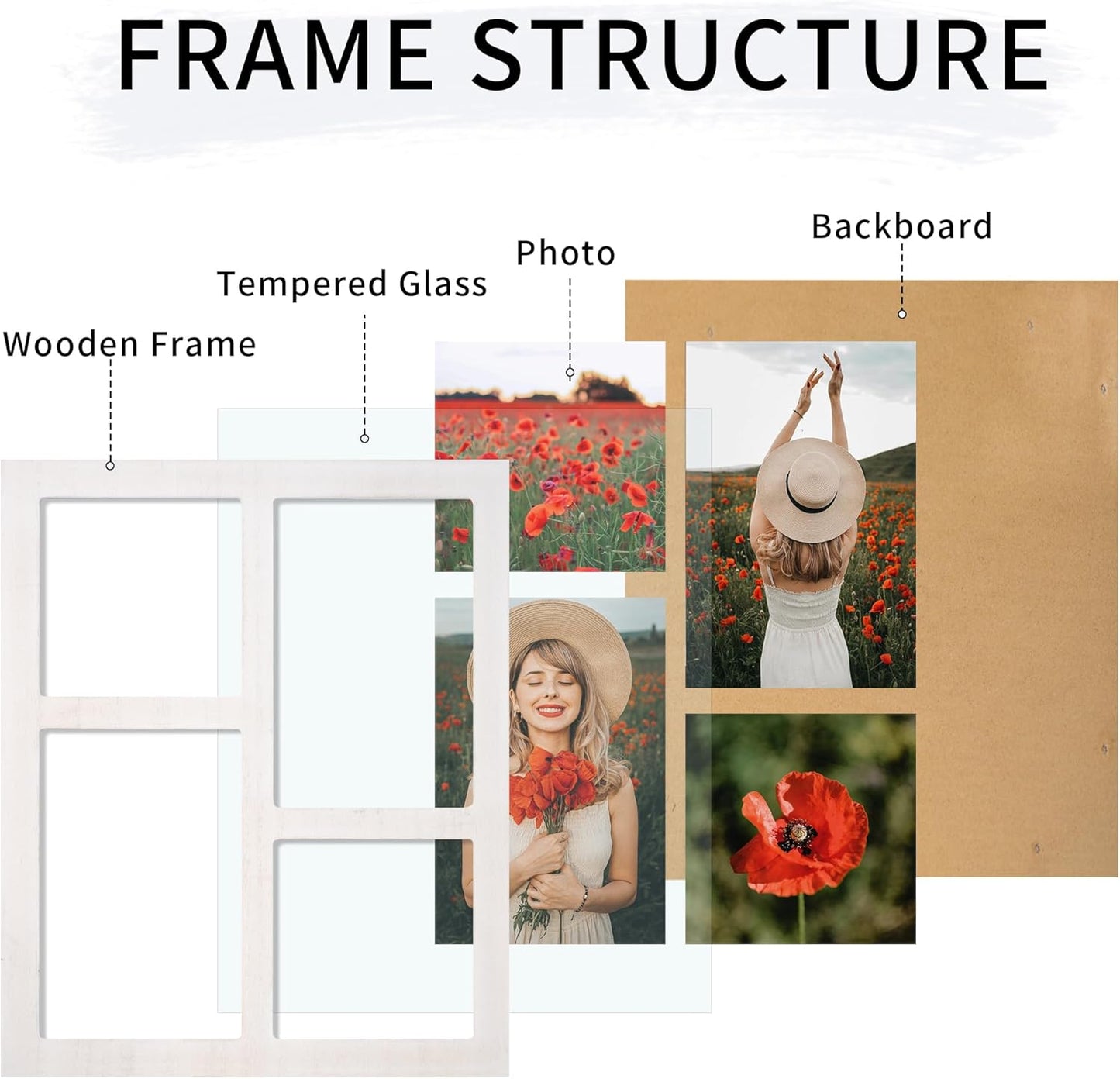 YESKAY 4x6 Picture Frame Collage for Wall Decor, Multiple Photo Collage Frames with Tempered Glass, 7-Opening for 4 x 6 Picture Frames, Rustic Brown, 1 Pack