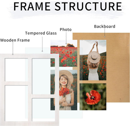 YESKAY 4x6 Picture Frame Collage for Wall Decor, Multiple Photo Collage Frames with Tempered Glass, 7-Opening for 4 x 6 Picture Frames, Rustic Brown, 1 Pack