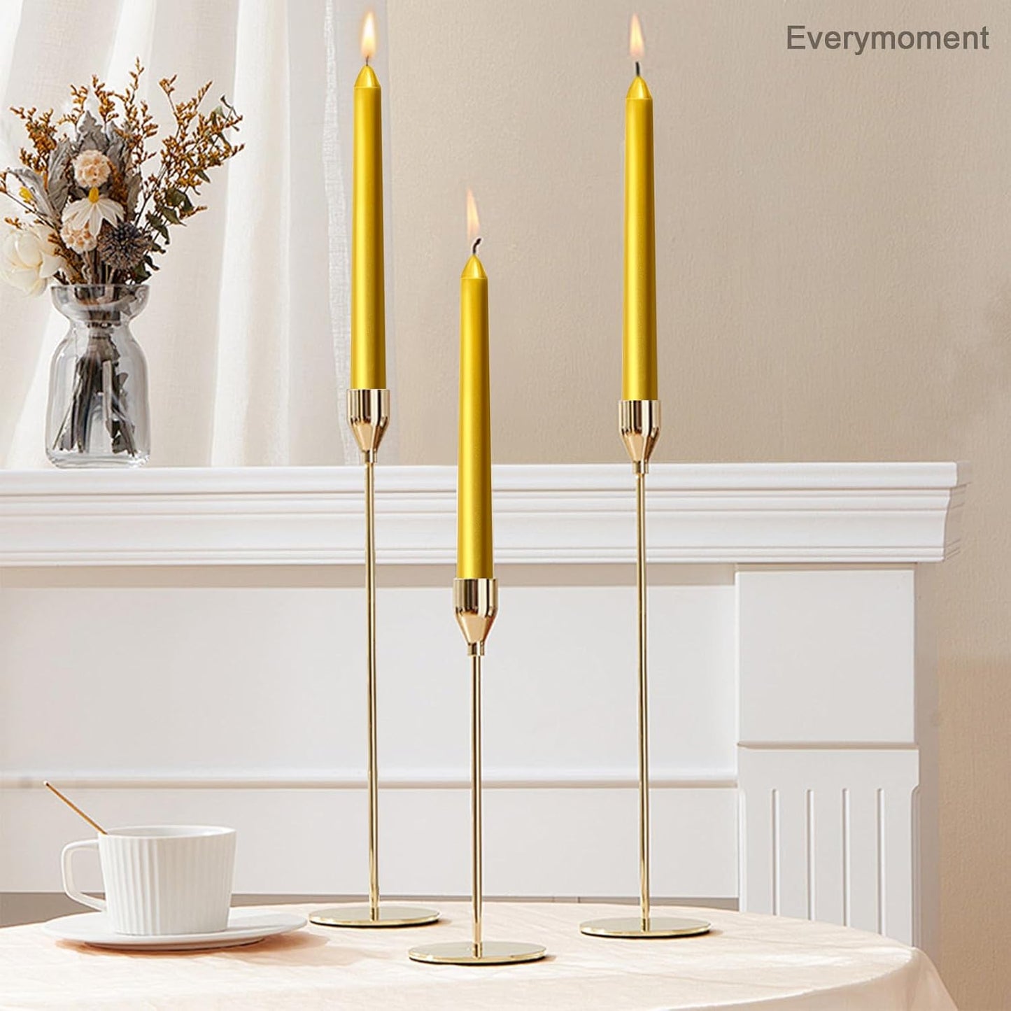 Everymoment Ivory Taper Candles - 4 Pack 10 Inch Candlesticks - Dripless & Smokeless Tapered Candle 8 Hours Unscented Cream Candle Sticks - Perfect for Wedding Holiday Dinner Party Home Decor