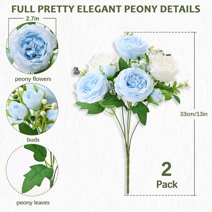 MARTINE MALL 2 Packs Peonies Artificial Flowers, Light Pink Artificial Peonies, Silk Peonies Flowers Fake Peonies Artificial Flowers Peonies Bouquet for Centerpiece Table Wedding Party Home Decor