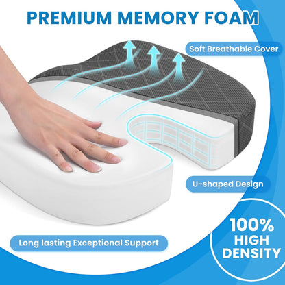 TushGuard Seat Cushion - Memory Foam Cushion for Office Chair, Car Seat, Airplane, Bleacher - Sciatica & Hip & Coccyx Pain Relief Desk Chair Cushion for Long Sitting Office Workers, Car Drivers