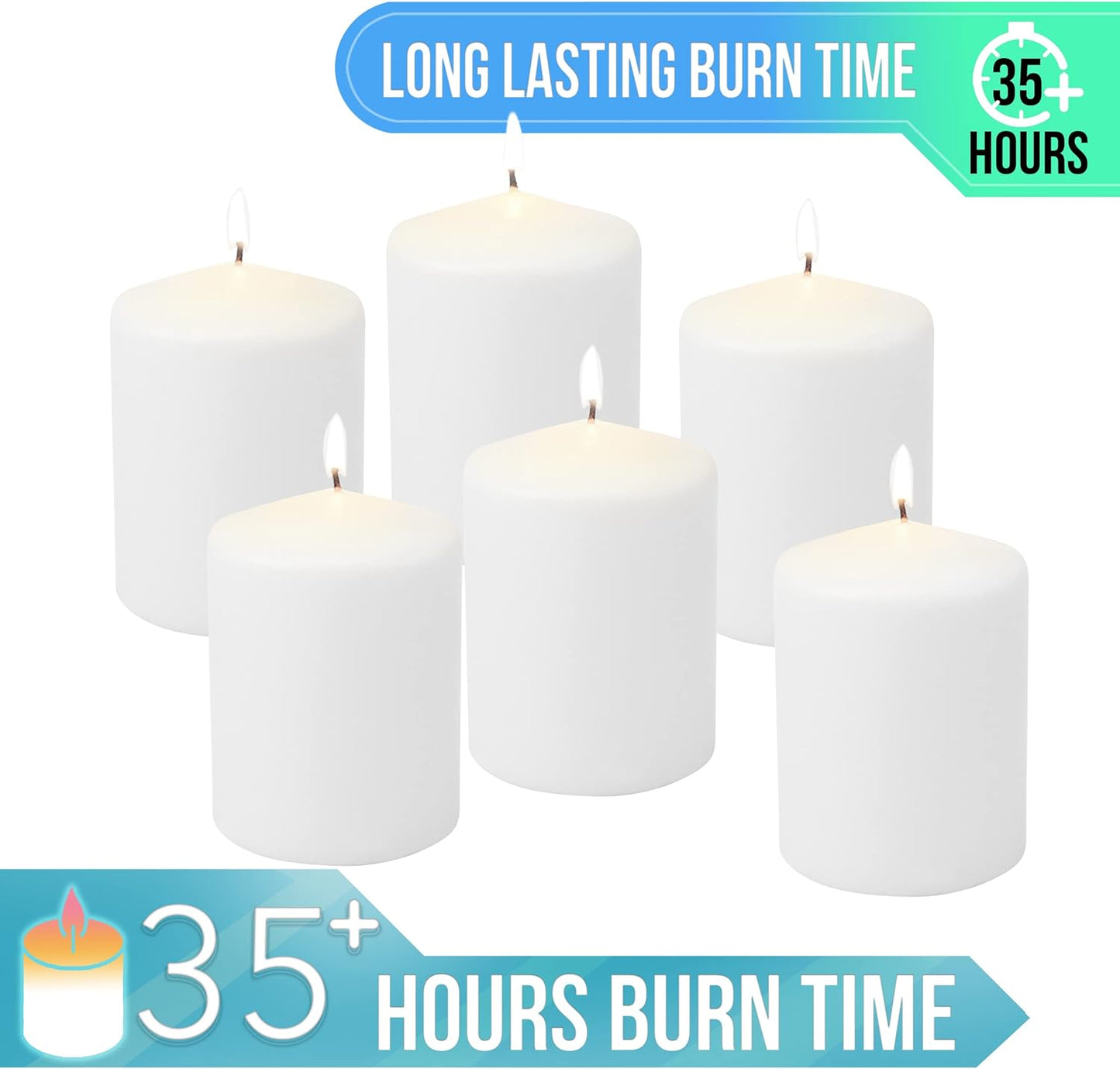 Stonebriar Unscented White Tall Pillar Candles, 65 Hour Burning Candle Pillars, Perfect for Decor, Weddings, Emergencies 3" X 6", 6 count