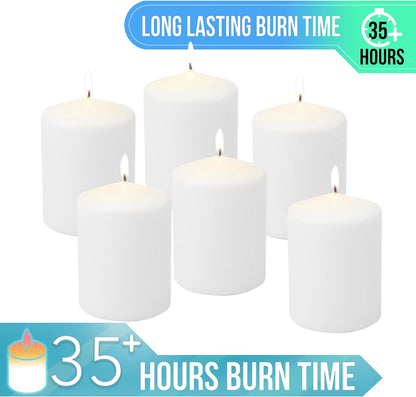 Stonebriar Unscented White Tall Pillar Candles, 65 Hour Burning Candle Pillars, Perfect for Decor, Weddings, Emergencies 3" X 6", 6 count