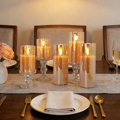 Rechargeable Flameless Glass Pillar Candles–Gifts for Women,–Set of 3, Realistic Flickering LED Light,Remote & Timer, Ideal for Living Room, Bedroom & Festival Wedding Home Party Decor