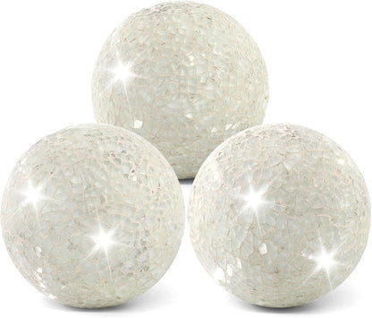 3Pcs Mosaic Glass Orbs Decorative Balls Set 8.5cm/3.35inch Blue Sphere Wedding Party Home Decor Table Centerpiece
