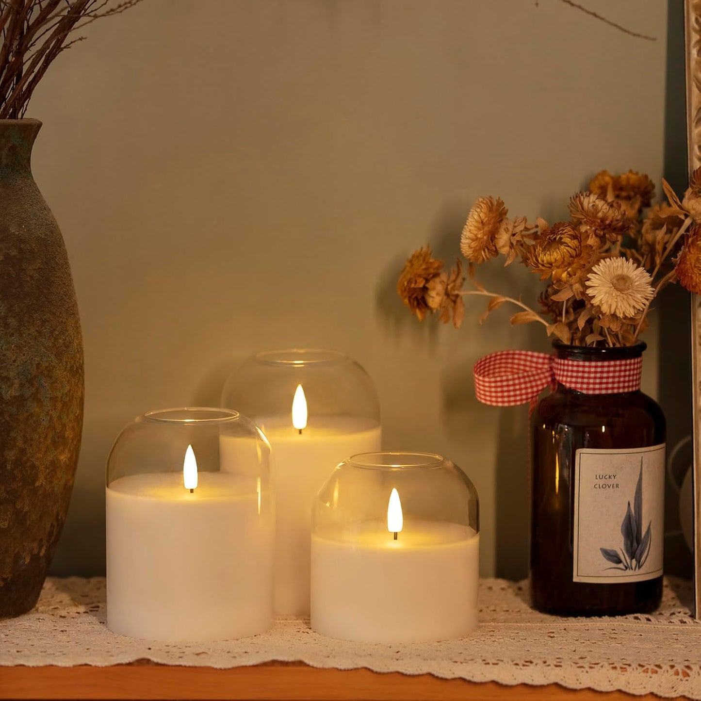 volnyus Gold Glass Flameless Candles with Remote Battery Operated Flickering LED Pillar Candles Real Wax 3D Wick Φ 4" H 4" 5" 6"