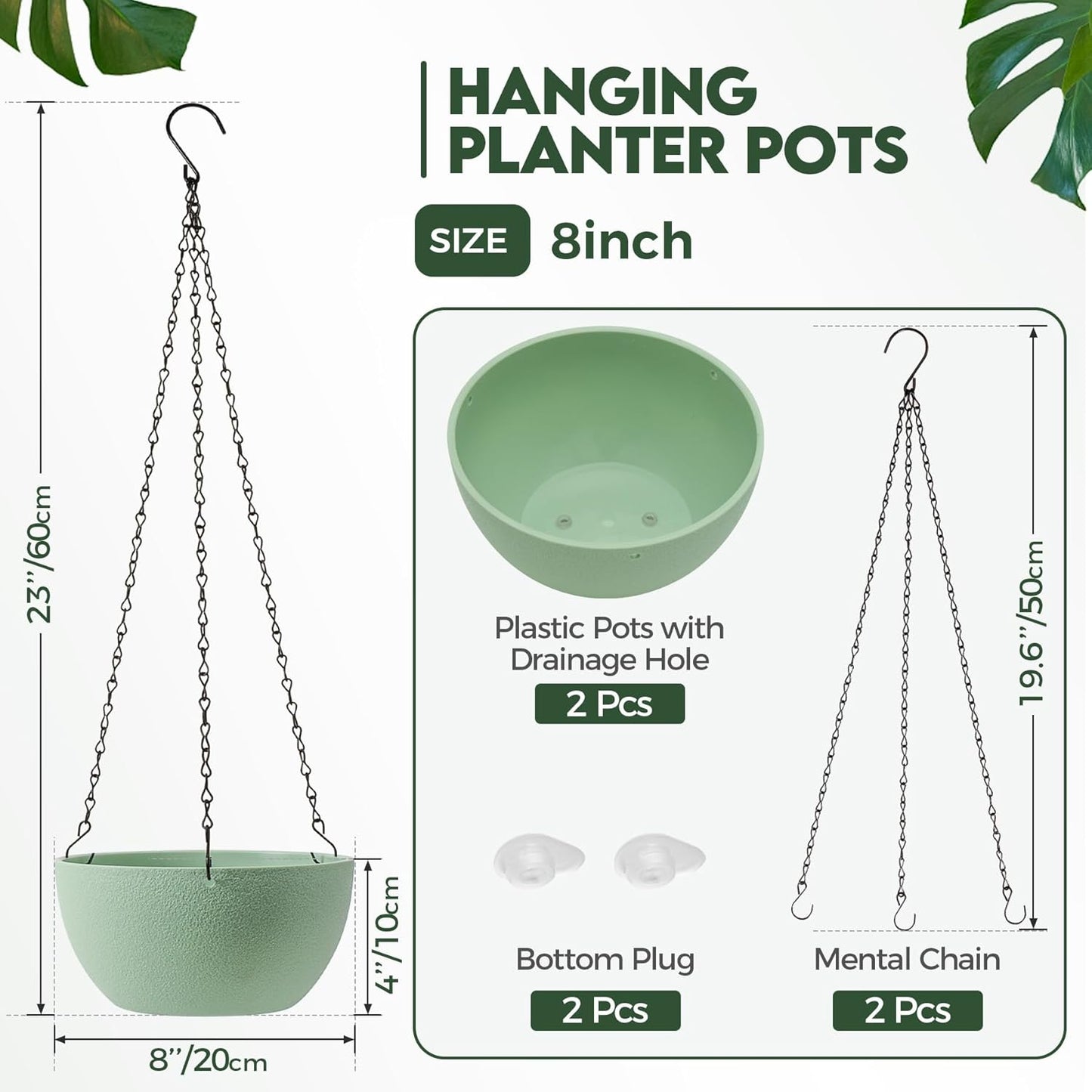 T4U Hanging Planters for Indoor Plants, 10 Inch Hanging Planter Outdoor 2 Pack, Hanging Basket with Drainage Holes, Hanging Plant Holder Indoor, Flower Pots, Plant Pots for Garden, Grey