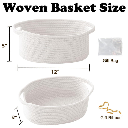 Small Woven Rope Basket-Empty Gifts Basket with Bag and Ribbons,Cute Handle Organizer Box for Birthday/Baby Shower, Toy Storage, Nursery Organizing & Shelf Decor(White) - Colors B
