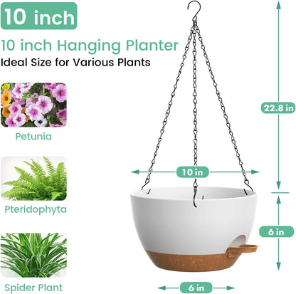 UOUZ Set of 3-10 Inch Self Watering Hanging Planters for Indoor Outdoor，Hanging Plant Pots with Drainage & Removable Tray, Hanging Pots Holder for Ivy, Pothos, Ferns, Balcony & Patio, Black with Brown