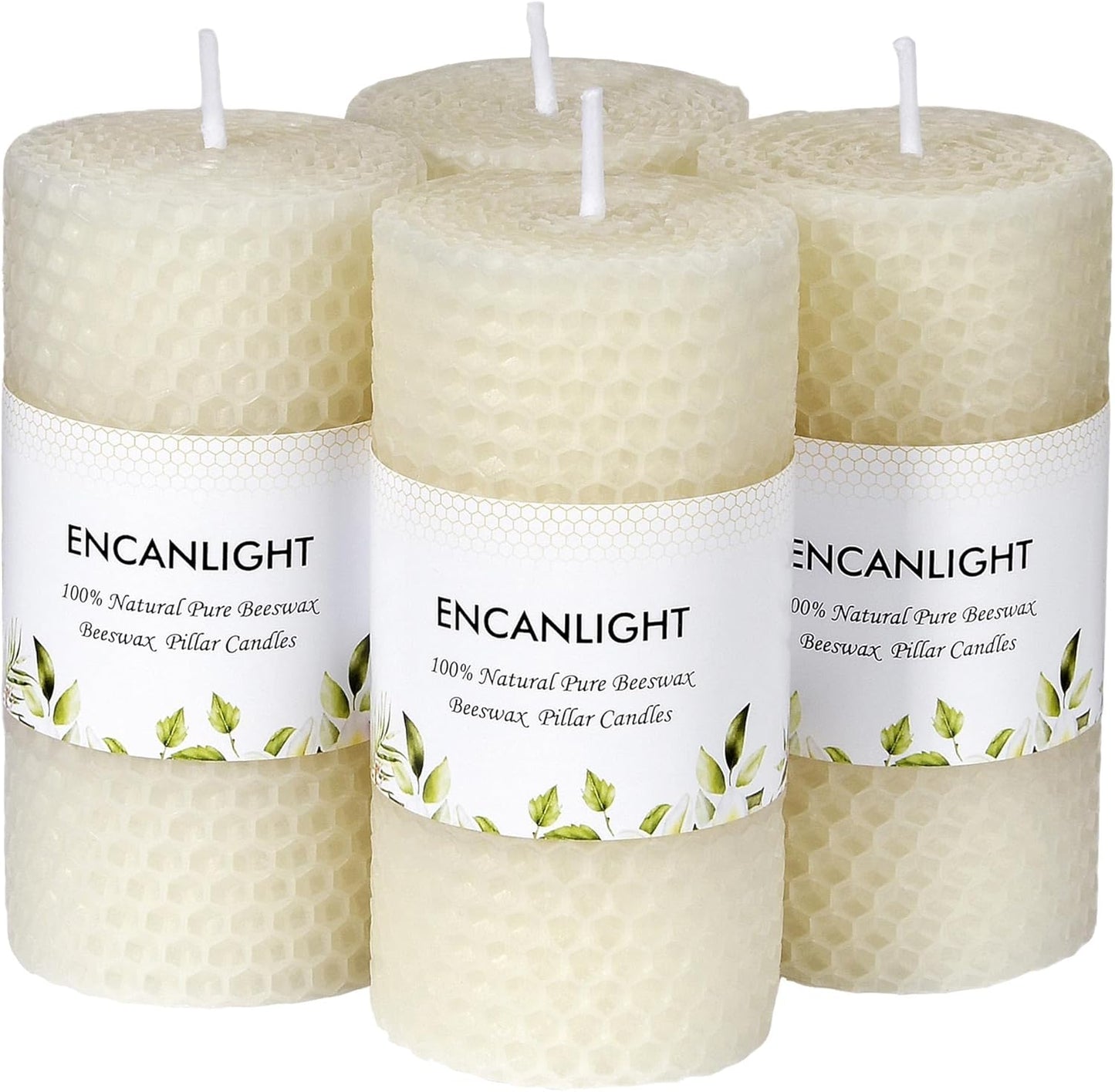White Roll 2packs Bee swaxs Pillar Candles,Honeycamb Pillar Candle Set of 2 - Dripless and Smokeless,Approx 30 Hours Hurn for Home Decor,Party Wedding, Dinner