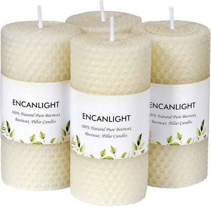 White Roll 2packs Bee swaxs Pillar Candles,Honeycamb Pillar Candle Set of 2 - Dripless and Smokeless,Approx 30 Hours Hurn for Home Decor,Party Wedding, Dinner