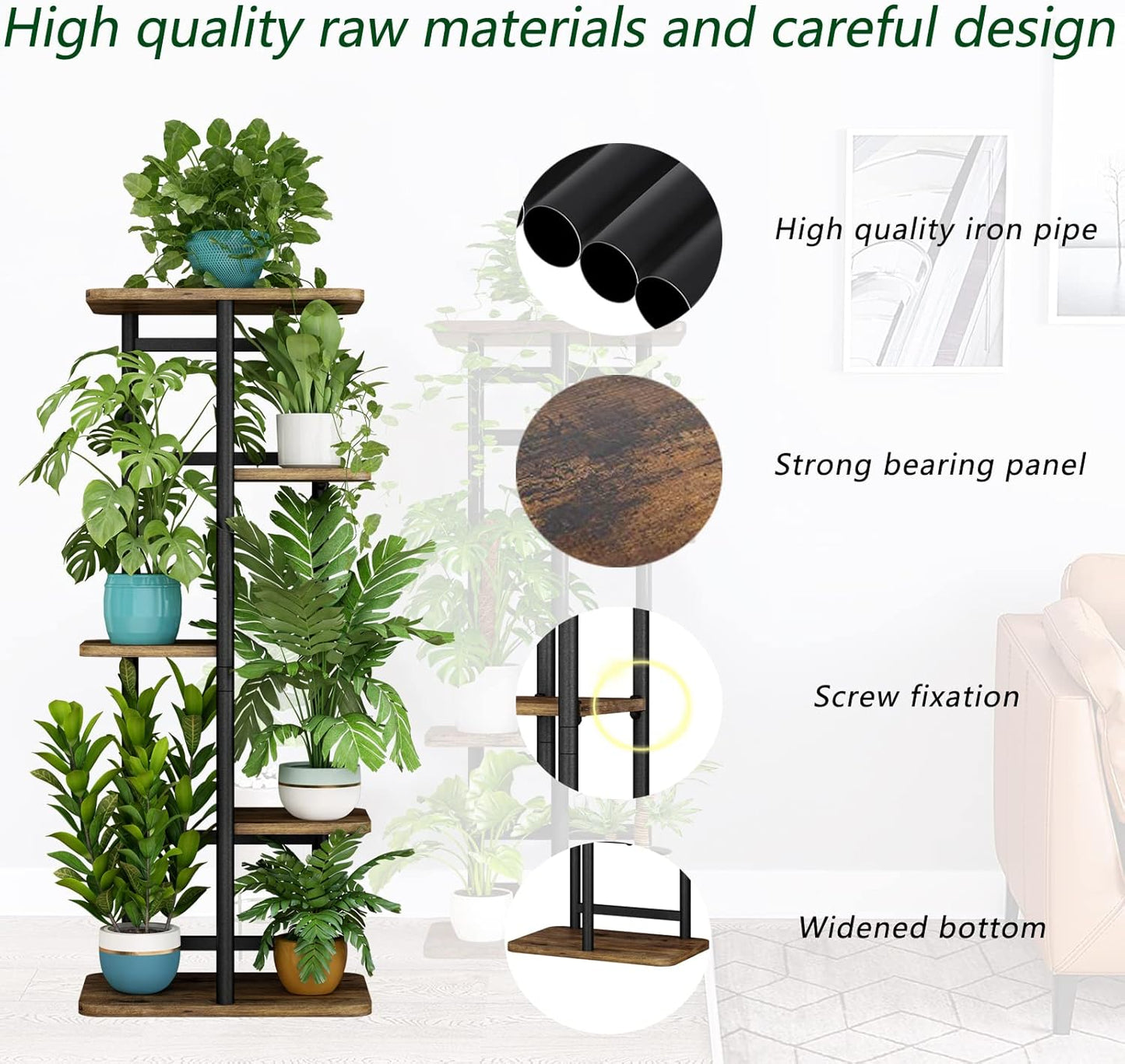 LINZINAR Plant Stand Indoor 4 Tier 5 Potted Multiple Plant Shelf Stands for Garden Corner Balcony Living Room Black