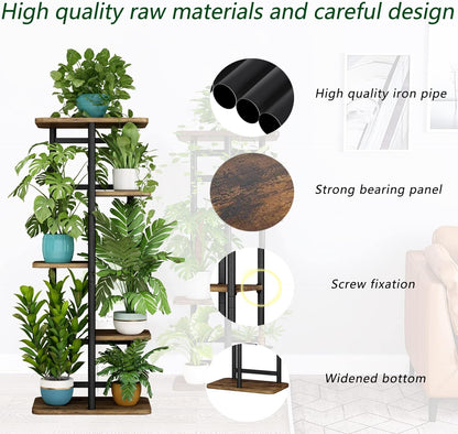 LINZINAR Plant Stand Indoor 4 Tier 5 Potted Multiple Plant Shelf Stands for Garden Corner Balcony Living Room Black