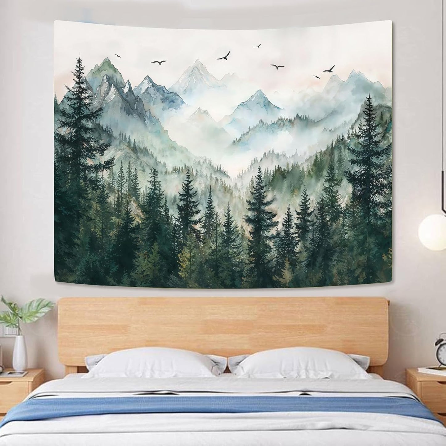 Zussun Black and White Tapestry Starry Night Mountain Tapestries for Bedroom Aesthetic Moon and Stars Tapastry's Wall Hanging Dark Nature Forest Wall Tapestry for Living Room Dorm (48'' × 36'')