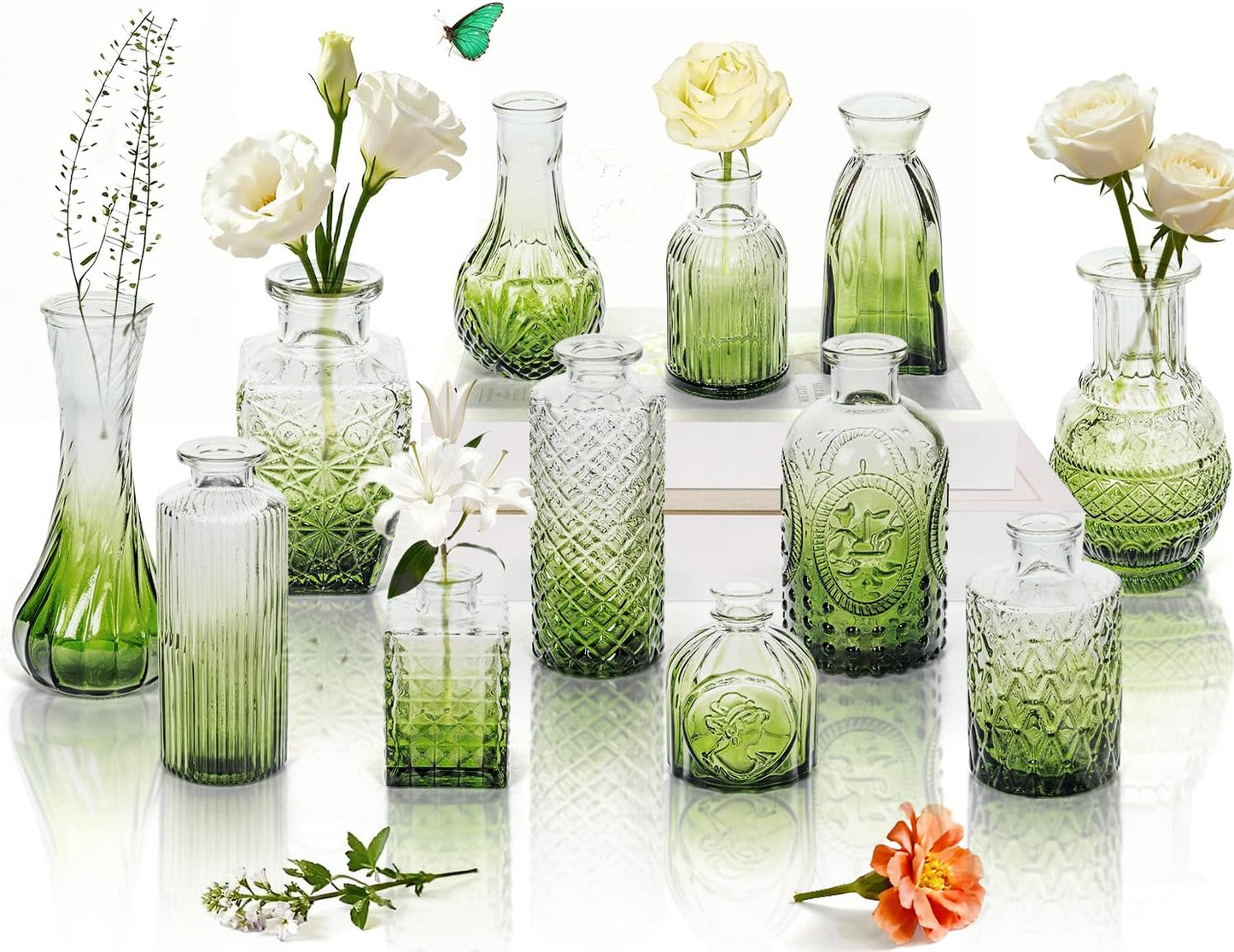 Clear Glass Bud Vase Set of 12 Pcs,Small Bud Vases in Bulk,Glass Crystal Flower Vases Table Centerpieces for Party Event Wedding Decor Baby Shower Decorations (Clear, 12 Pcs)