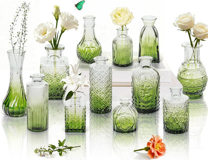 Clear Glass Bud Vase Set of 12 Pcs,Small Bud Vases in Bulk,Glass Crystal Flower Vases Table Centerpieces for Party Event Wedding Decor Baby Shower Decorations (Clear, 12 Pcs)