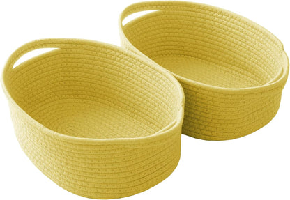 JMvicyroam Woven Basket,Small Rope Storage Bin with Handles & Ribbon Bag, Organizer for Shelves Closets,Gift Basket Empty for Birthday,Books,Dog Toys,White