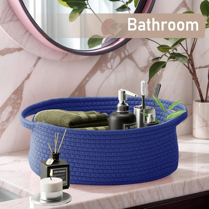 JMvicyroam Woven Basket,Small Rope Storage Bin with Handles & Ribbon Bag, Organizer for Shelves Closets,Gift Basket Empty for Birthday,Books,Dog Toys,White