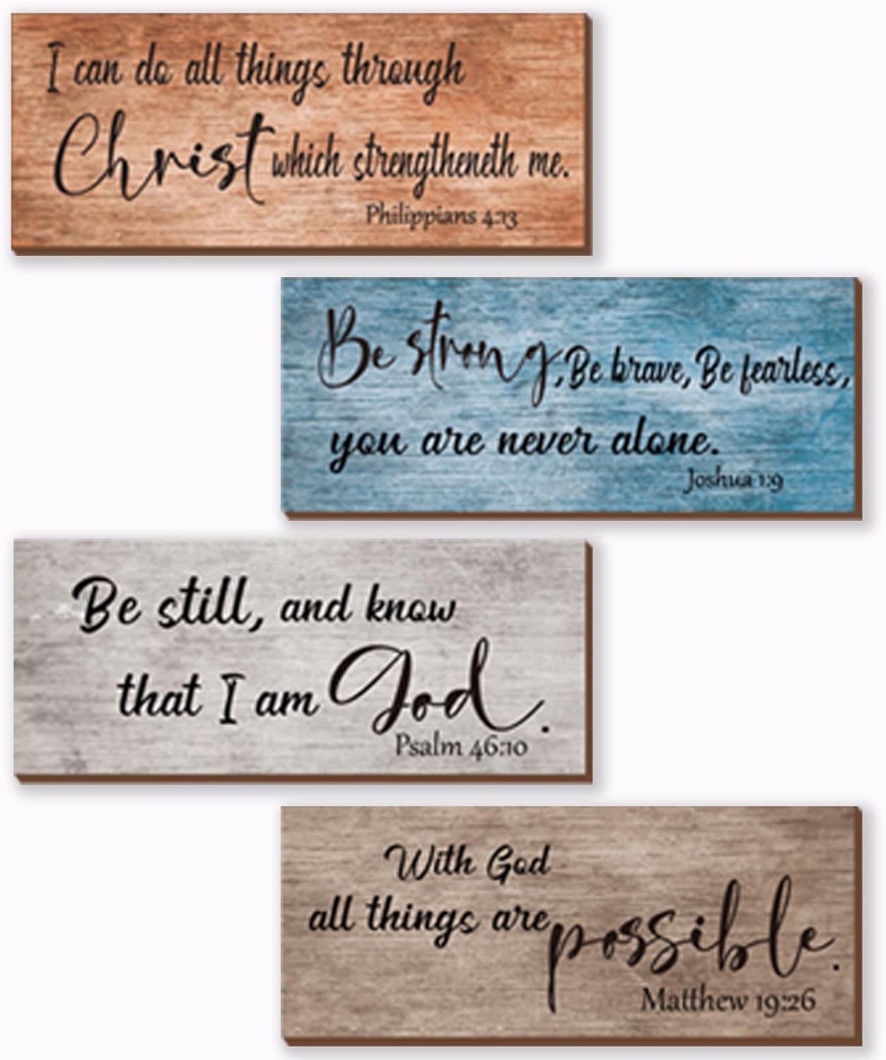 ZONWUTHY 4 Pieces Bible Verses Wall Decor Rustic Wooden Christian Signs Farmhouse Religious Decor for Home Motivational Prayer Wall Art for Living Room Office Bedroom Bathroom(Farmhouse,10x4)