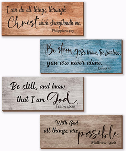 ZONWUTHY 4 Pieces Bible Verses Wall Decor Rustic Wooden Christian Signs Farmhouse Religious Decor for Home Motivational Prayer Wall Art for Living Room Office Bedroom Bathroom(Farmhouse,10x4)
