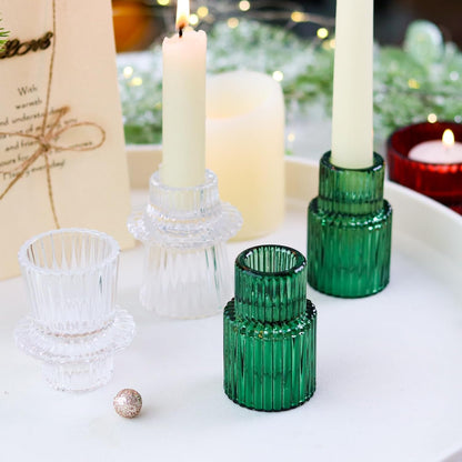 Brown Candlestick Holders 12PCS Ribbed Glass Taper Candle Holders Set for Tealight Candlestick Candles, Table Centerpieces for Thanksgiving Christmas Farmhouse Decor Indoor and Outdoor