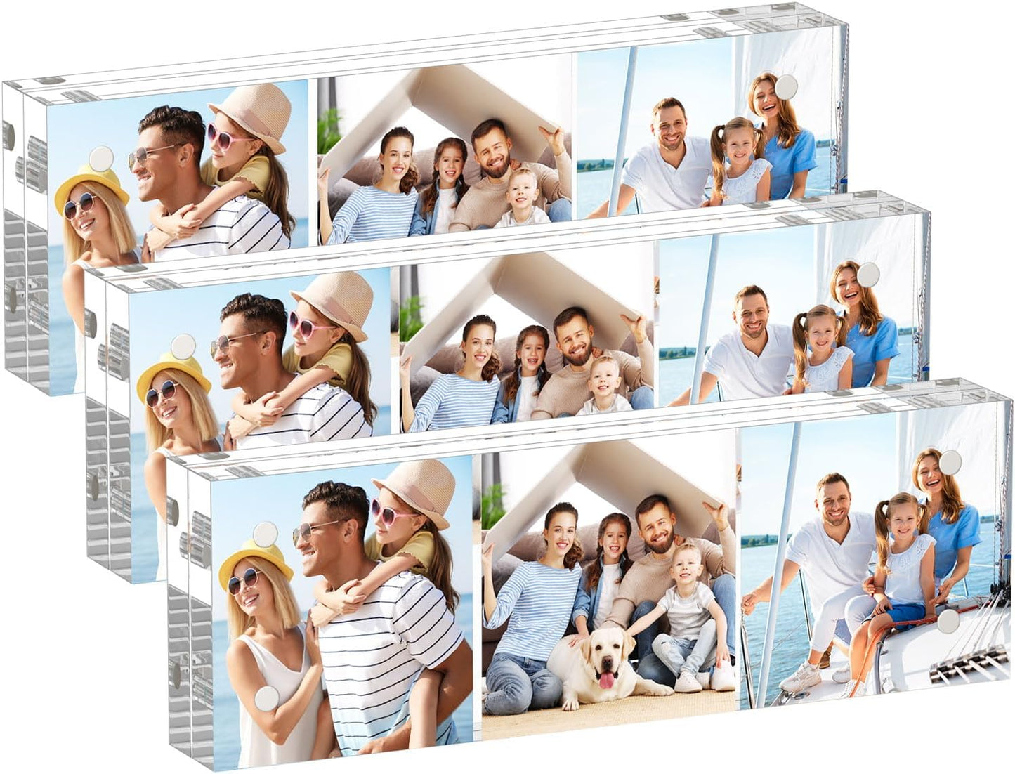 AITEE 4x6 Acrylic Picture Frames 3 Pack, 20% Thicker Block, Clear Picture Frames Freestanding Double Sided Magnetic Acrylic Lucite Frameless Transparent Square Frame Gift for Desktop Display